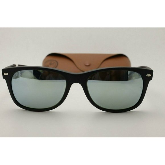 New Ray Ban RB 2132 New Wayfarer Sunglasses 622/30 Matte Black / Green Mirrored - Picture 3 of 5